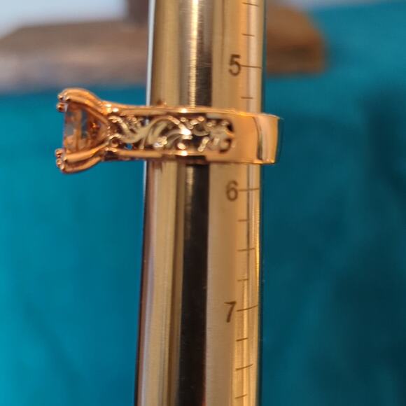 925 Two Toned Filigree Rose/Silver Metal Champagne Color Stone Ring Sz 5.5 - Picture 8 of 9